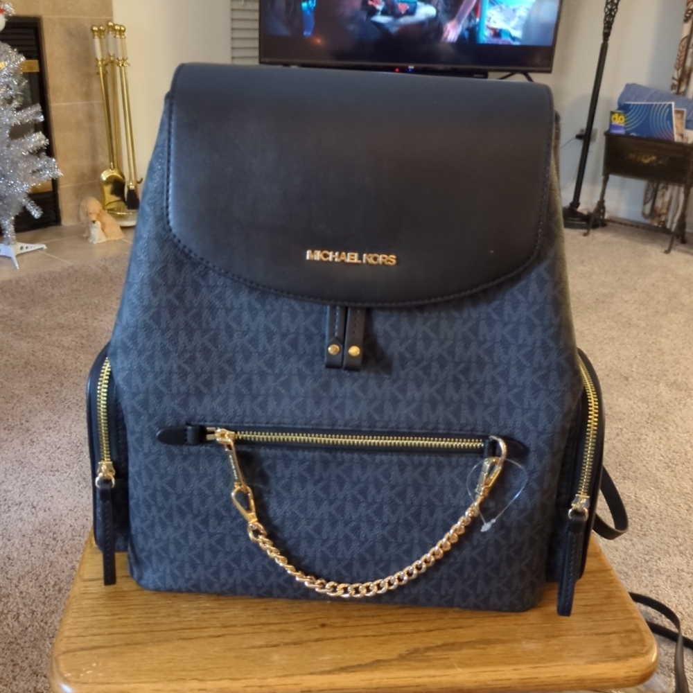 Michael Kors Black and Gold Backpack